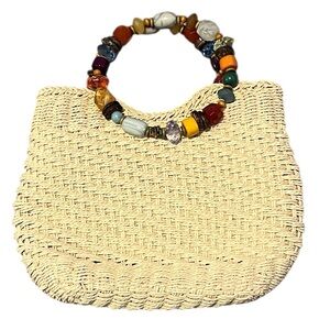 Cappelli‎ Straworld Tan Woven Clutch with Beaded Handles